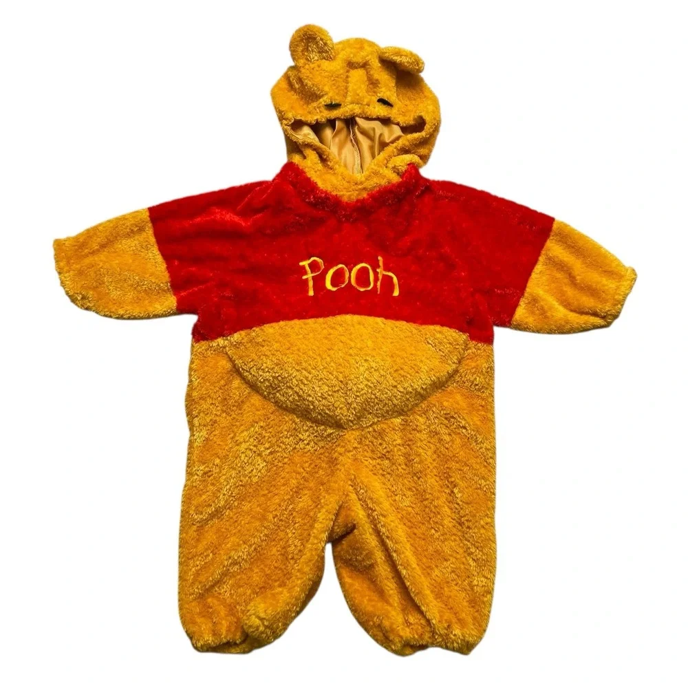 Disney Store‎ Winnie the Pooh Costume Kids XXS Yellow Red Plush Hooded Romper